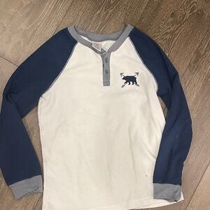Kids Long-Sleeve Fleece  Henley Shirt - White & Navy